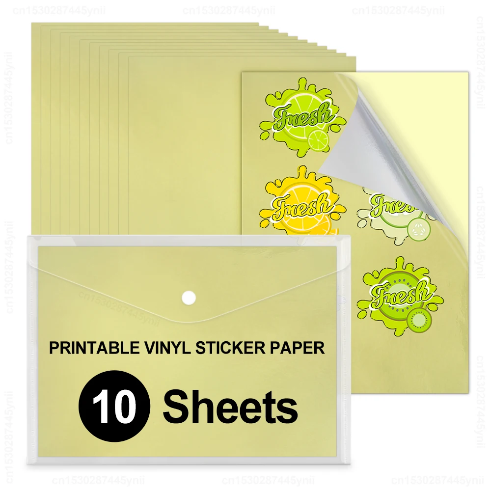

10 Sheets A4 Printable Vinyl Sticker Paper Waterproof Self-adhesive Glossy White Transparent Gold Copy Paper for Inkjet Printer