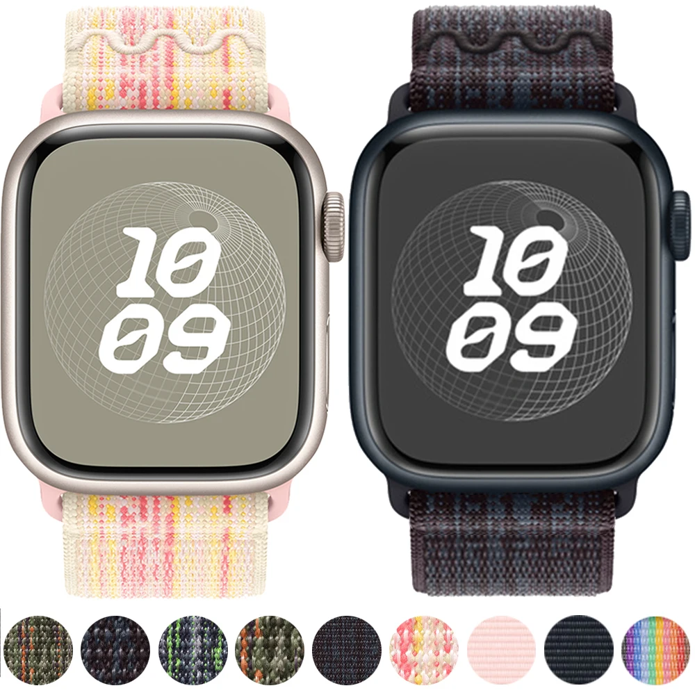

Ремешок нейлоновый для Apple Watch Band 44 мм 45 мм 49 мм 40 мм 41 мм 42 мм 44 мм, браслет Correa iwatch Series 9 8 7 6 5 2 3 ultra se
