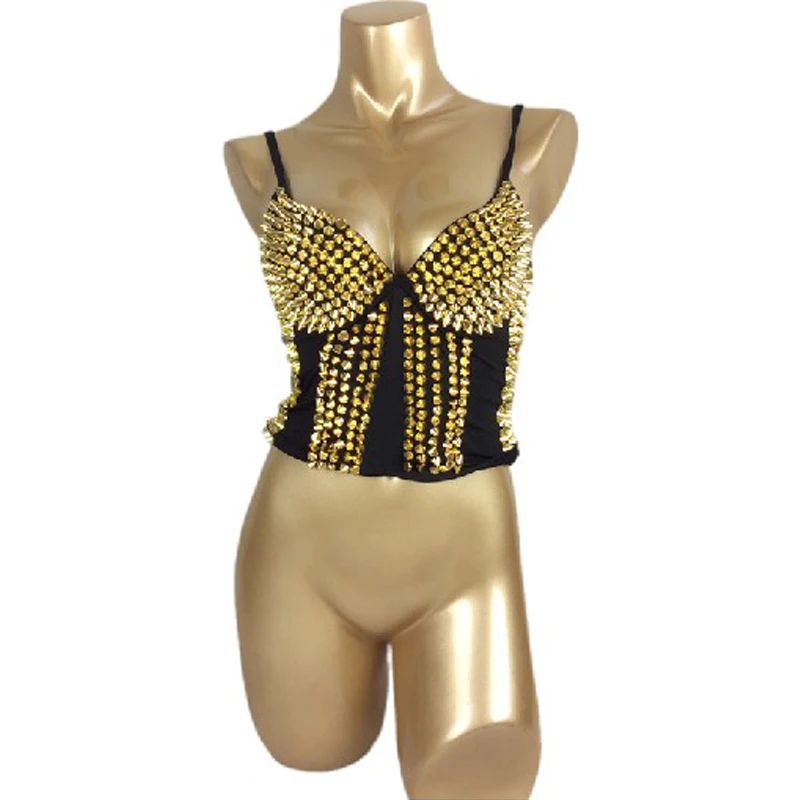 

Cute Women's Punk Style Lady Goth Studded TOP Bra Push Up Bustier Rave Party Dance Costumes Bodice Clothing Nightclub Wear
