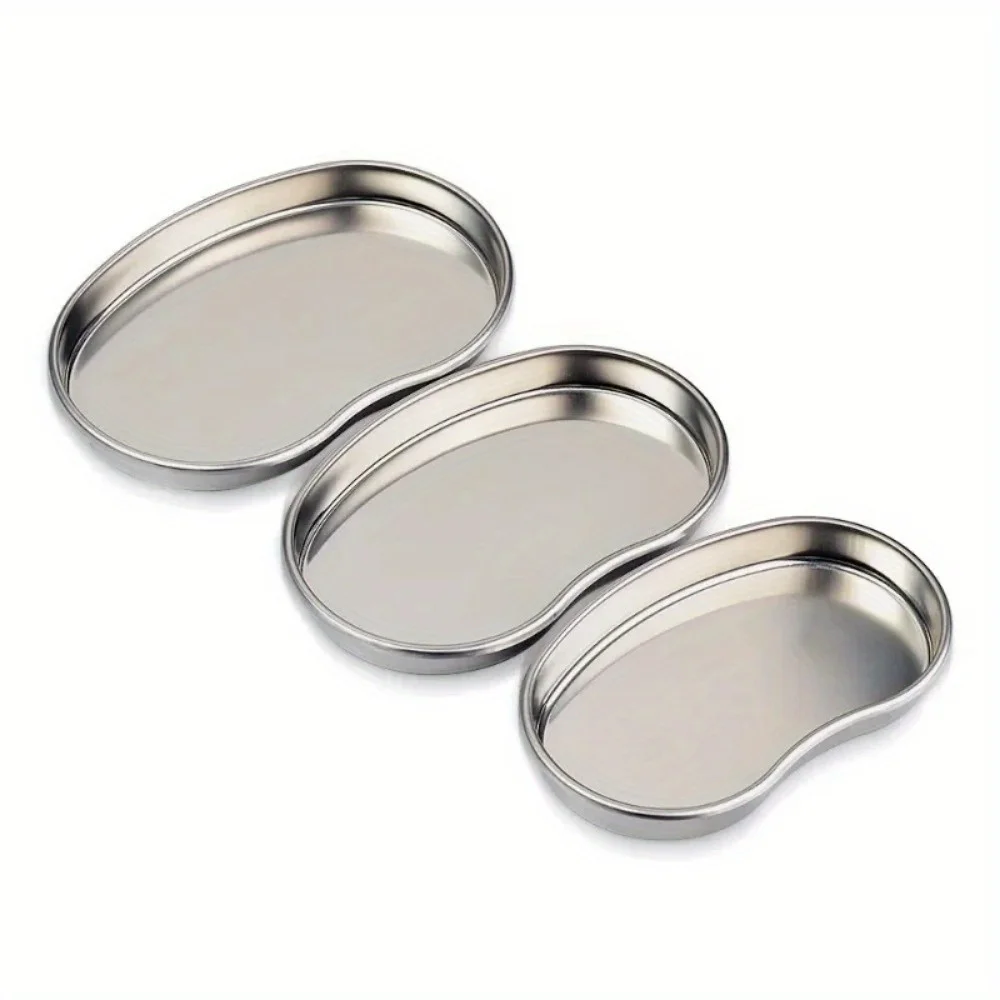 3Pcs/Set Stainless Steel Kidney Shaped Sterilized Tray Jar Pot Container Bottle Tweezers Surgical Cosmetic Tattoo Accesory 3