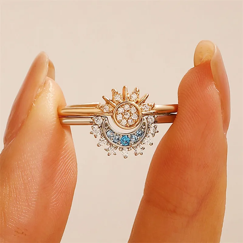 Sun and Moon Adjustable Couple Open Ring Stackable Jewelry Gift Fashion Accessories