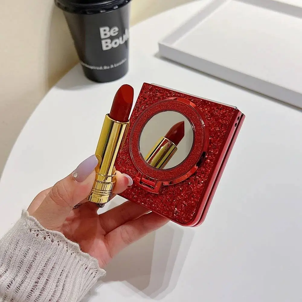 Luxury Glitter Magnetic Bracket Case with Mirror Holder and Shiny Diamonds Cover