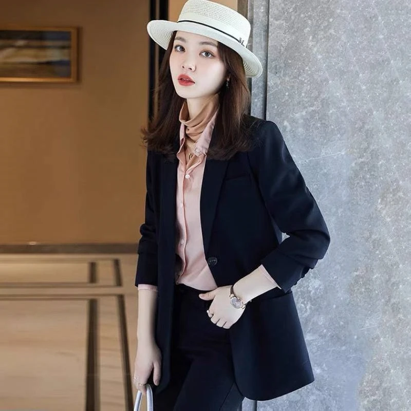 Female Suit Jacket Fashion Coat Korean Version Loose Blazer Suits Long Sleeve Notched Pockets Casual Students Blazers Clothing