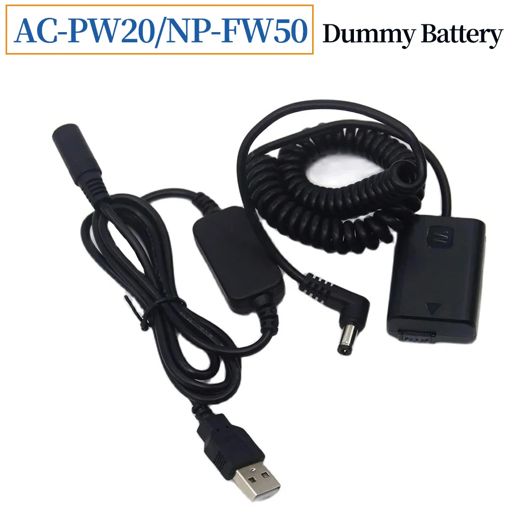

USB DC Adapter Cable+NP-FW50 Dummy Battery for Sony ZV-E10 RX10 A7 II A7RII A7M2 A6000 A6500 A6300 A7000 SLTA33 NEX5N NEX-5T