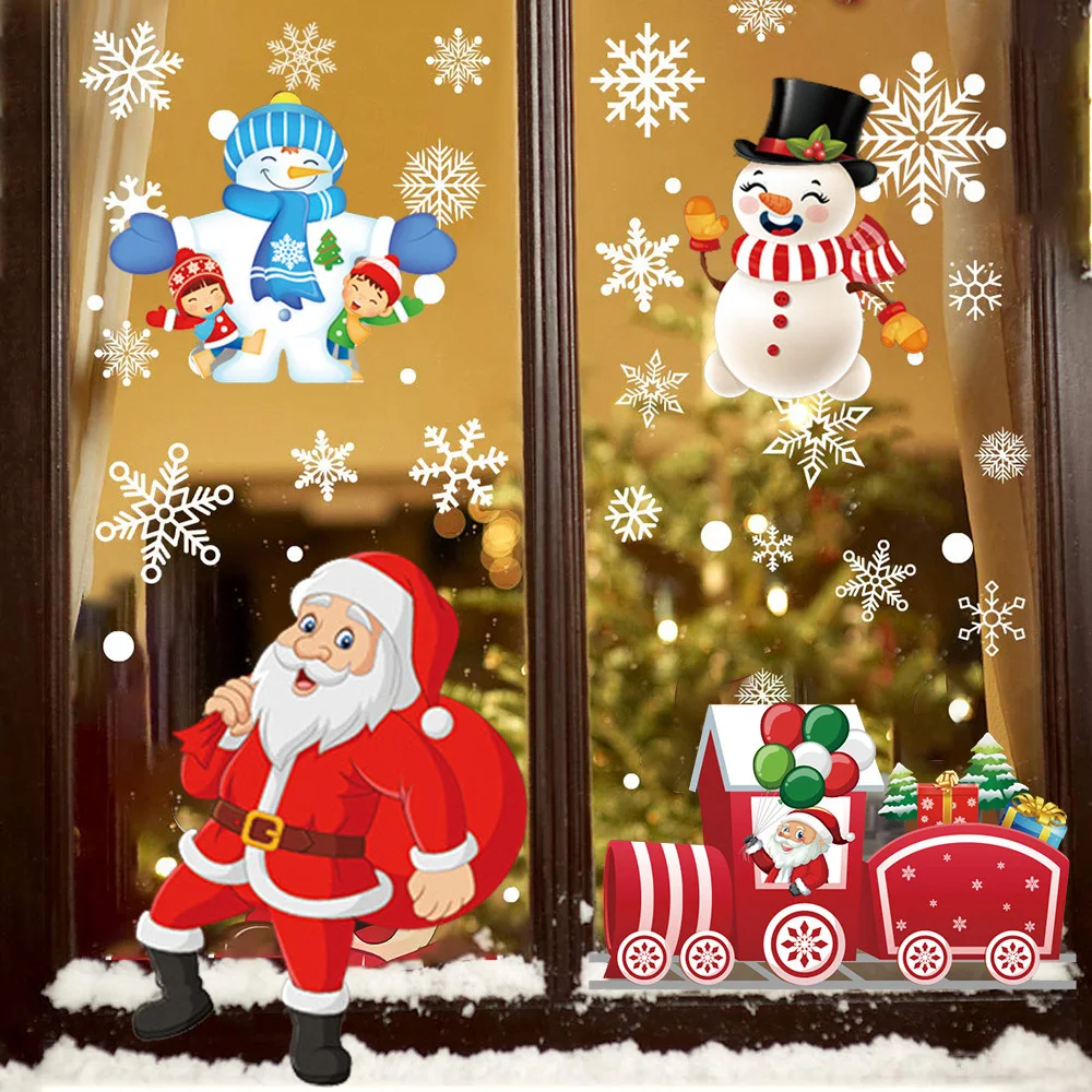 

Christmas Snowflake Window Clings Stickers Glass Xmas Decals Decorations Holiday Snowflake Santa Claus Reindeer Decals