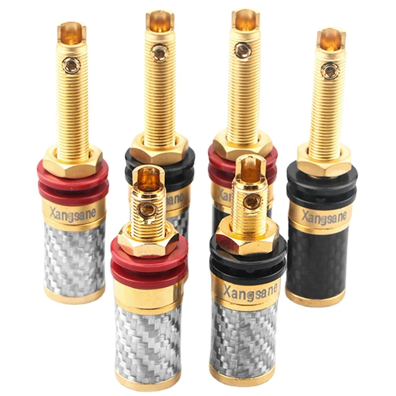 

4Pcs Carbon Fiber Copper Audio Terminals HiFi Gold-plated Binding Post Welding-free Speaker Connector