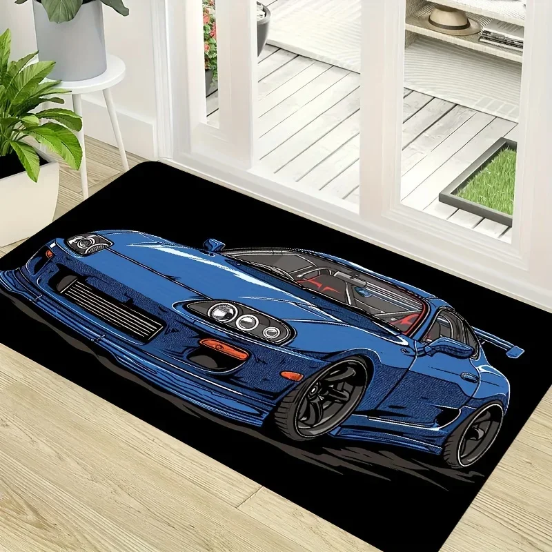 1pc Rectangle Racing Car Pattern Floor Mat For Living Room Bedroom