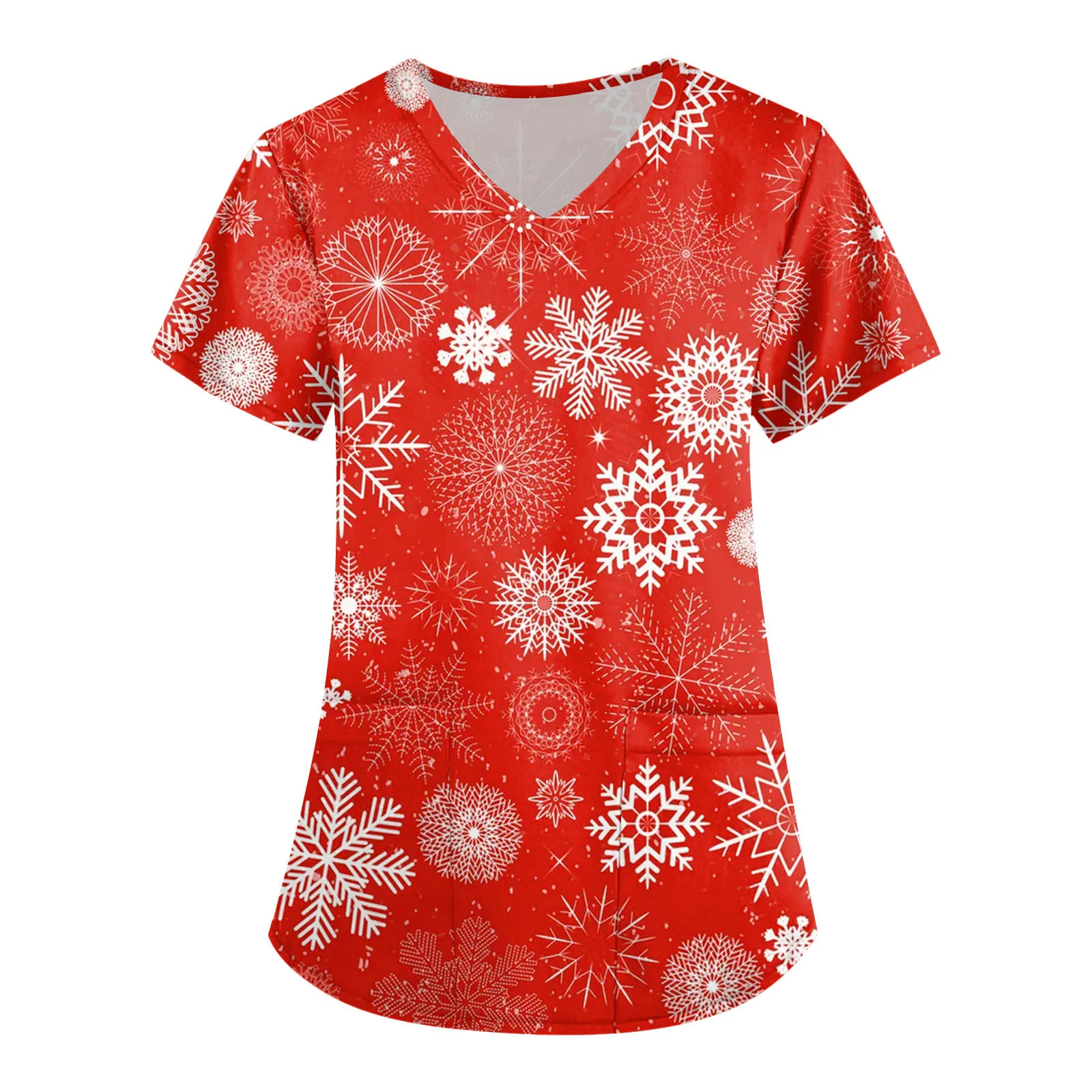 ChristmasNurseUniformScrubsTopsWomensXmasCartoonElkPrintShort