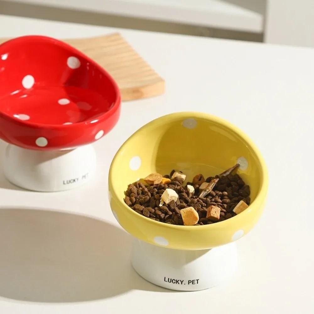 Cute Mushroom Cat Bowl Ceramic Slanted Mouth Dog Food Feeding Basin Large Capacity Multi-use Pet Drinking Feeder Pet Supplies