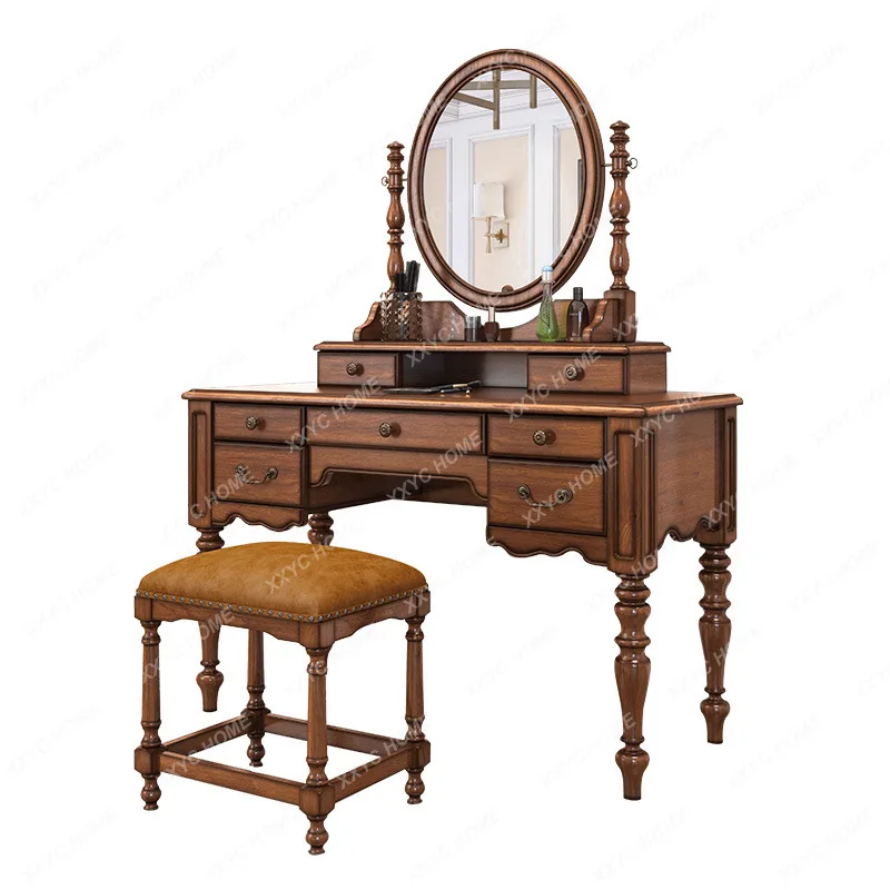 

Solid Wood Dressing Table Bedroom Nordic Log Cherry Wooden Table Small Apartment Luxury Combination