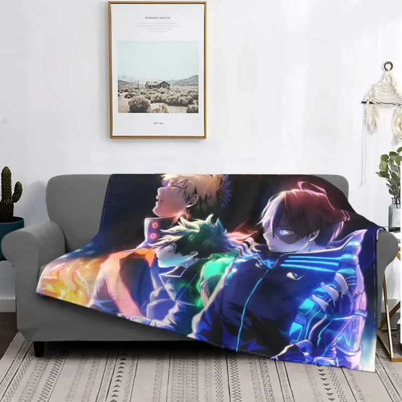 

My Academia Blankets Coral Fleece Plush Spring Autumn Anime Fight Lightweight Throw Blanket for Sofa Couch Rug Piece