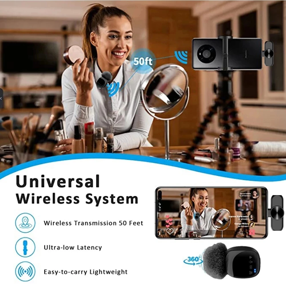 New R8 Wireless Lavalier Microphone Mic for Iphone Android Bluetooth Noise Reduction Recording Karaoke Live Radio Microphone