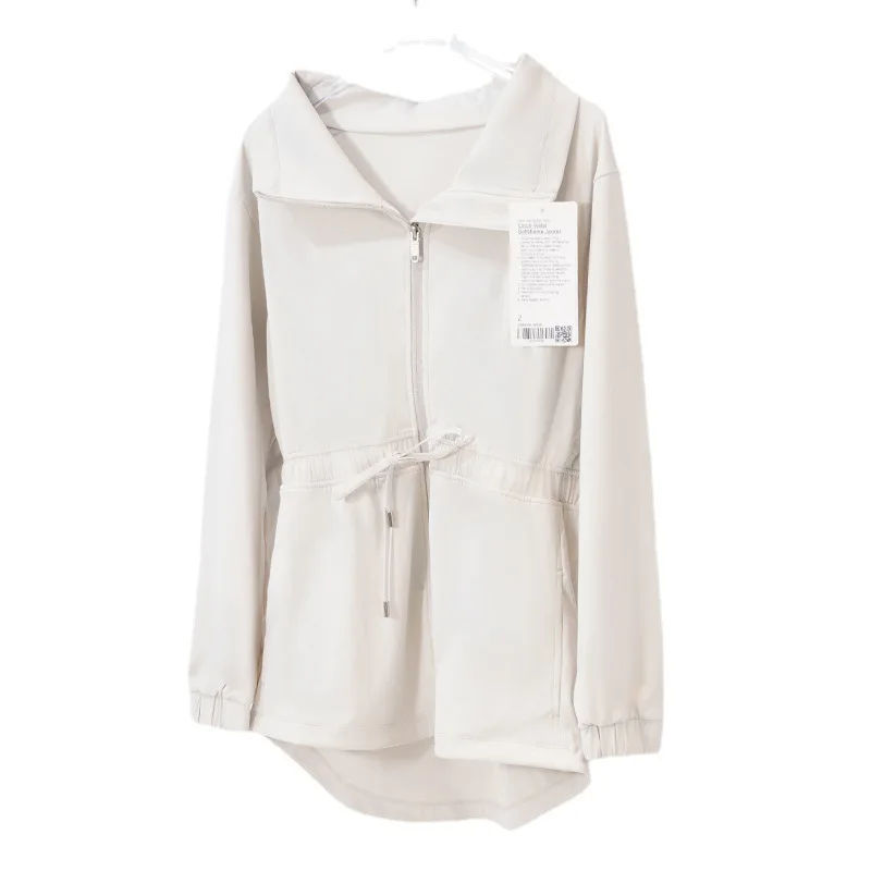 معطف يوجا مطاطي بالليمون مع خصر مشدود وياقة مقلوبة، سترة رياضية فضفاضة قابلة للتنفس للتمرين للبيلاتيس