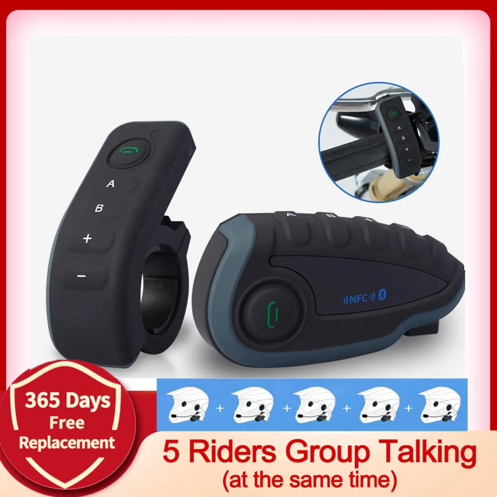V8 1200M FM Bluetooth Motorcycle Helmet Interphone Headset NFC