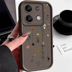 Floral Pattern Soft Silicone Phone Case for Redmi Note14 Pro 4G (Brown)