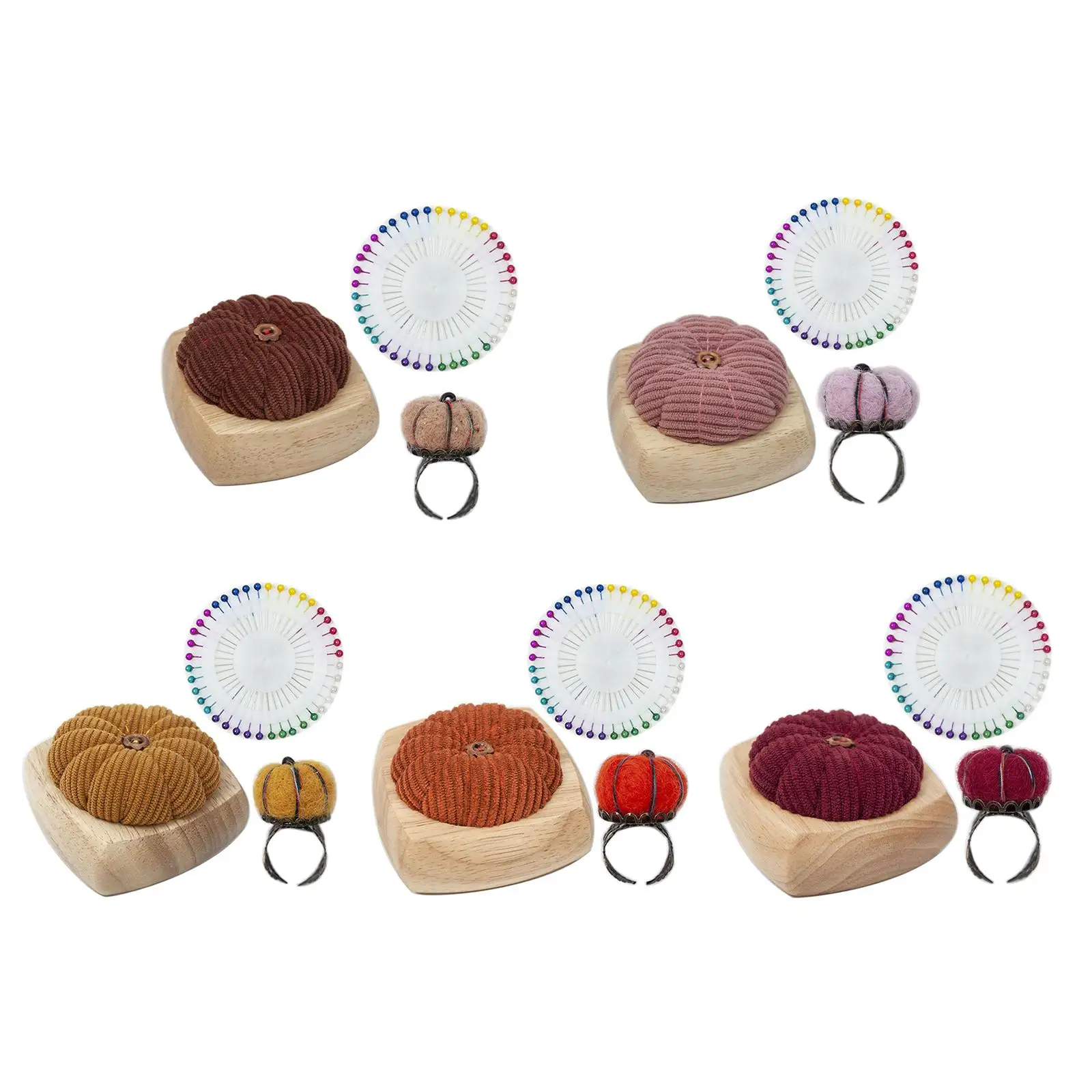 

Pincushion Kit Sewing Needle Cushion Pumpkin Shaped with Wearable Ring Pincushion for Knitting
