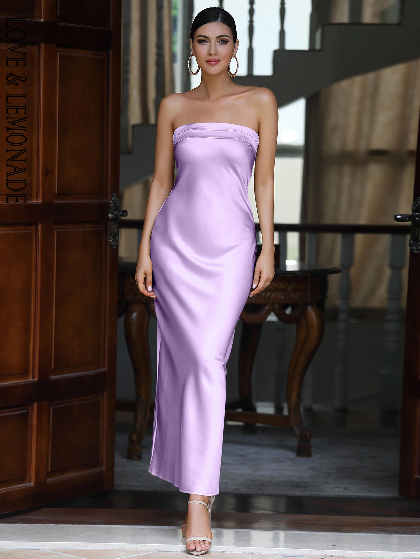 

LOVE&LEMONADE Sexy Purple Tube Top Sleeveless Open Back Dinner Midi Dress AD05387
