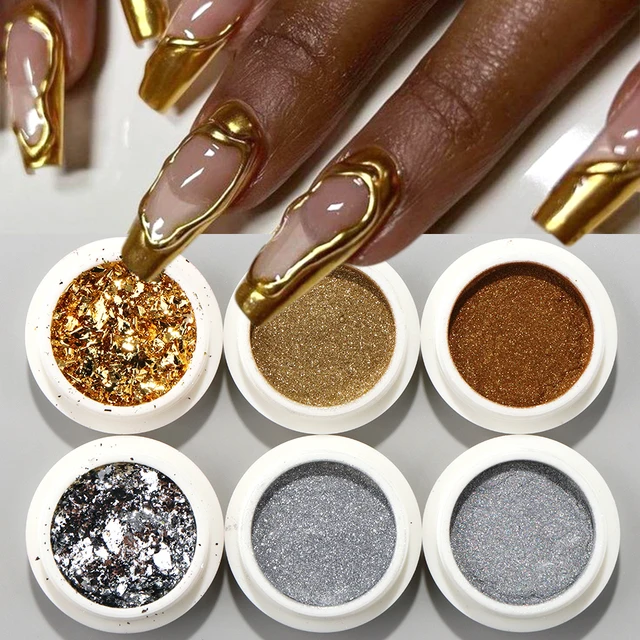 6pcs Chrome Gold Silver Nail Powder Flakes Metallic Mirror Holographic Nail Foils Glitter Pigment Makeup Nail Art Decorations 1