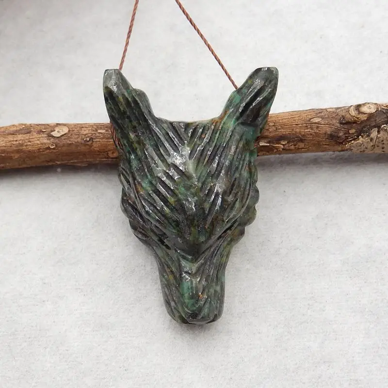Natural Stone African Turquoise Handcarved Wolf Head Pendant Bead 44x29x15mm 19g Fashion Jewelry Necklace Accessories
