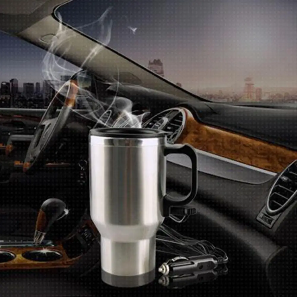 450ml Vehicle Heated Coffee Cup Stainless Steel Travel Electric Kettle 12V Heated Thermos Mug for Heating Water Coffee Milk Tea 3