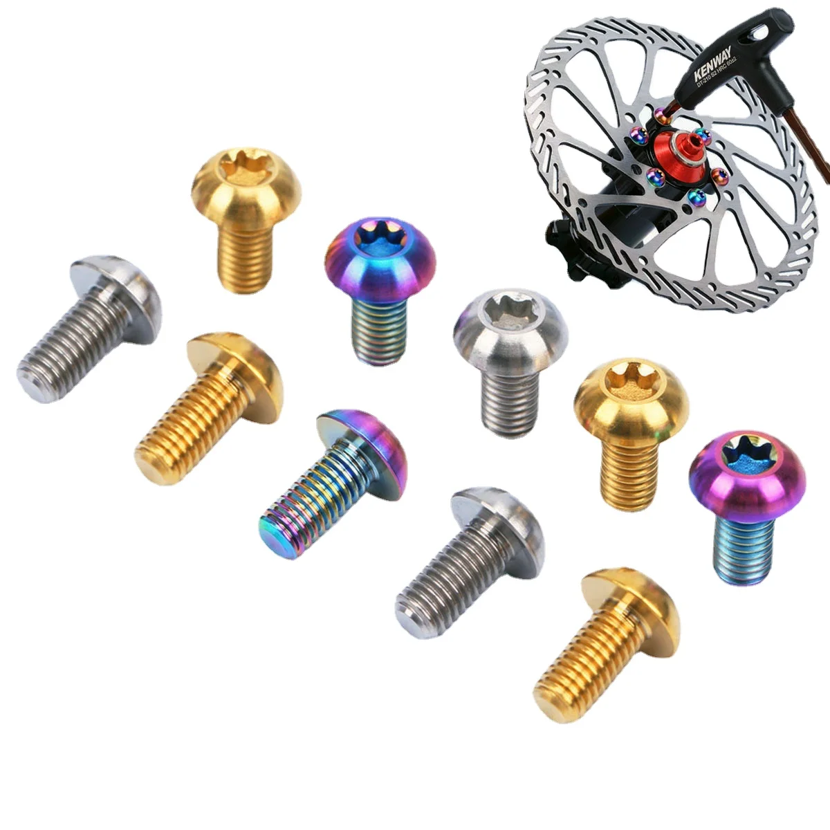 DXLing 12 Pieces Bike Disc Brake Rotor Bolts Alloy Disc Brake Rotor Bolts M5 x 10mm Disc Rotor Bolts Brake Rotor Screws with T25 Torx Head Wrench for Mountain Bike Road Bicycle Disc 
