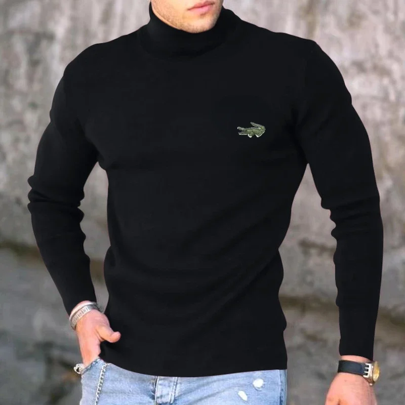 

Spring Autumn Winter Men Cotton Cashmere Bottom Shirt High Elasticity Men's Casual Long Sleeve Sports Turtleneck Quality Tops