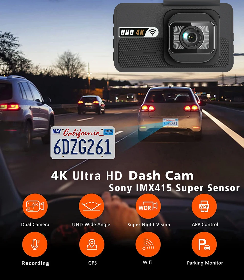 Description Picture 3 of item4K 2160P ADAS Dash Cam WIFI GPS Car DVR Camera Dual Lens Dashcam Video Drive Recorder Registrar Black Box AI Driver Assistance