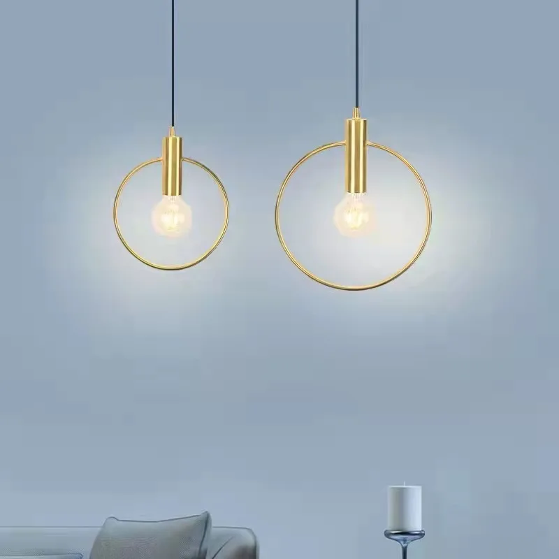 

Nordic postmodern minimalist gold pendant with single head three head dining room bedroom bedside small pendant lamp