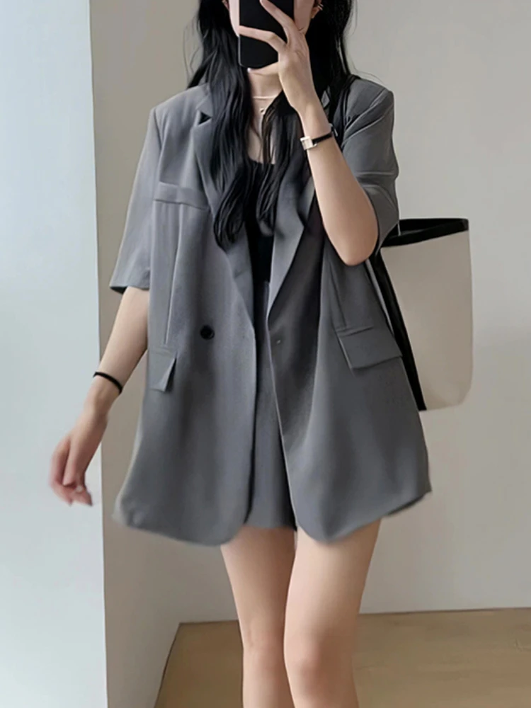 Women Blazer Shorts Suit Summer Vintage Casual Loose Blaser