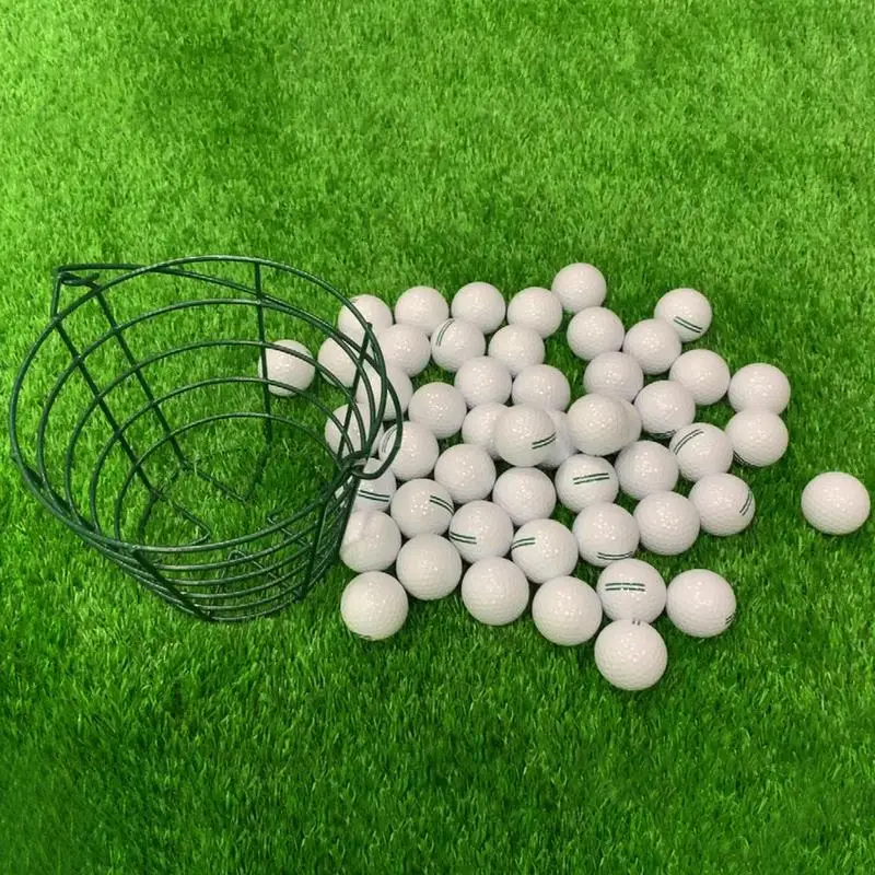 Portable Golf Ball Basket Metal Golfball Container Holds 50 Balls Ball Carrying Bucket For Backyard Driving Range Golf Course
