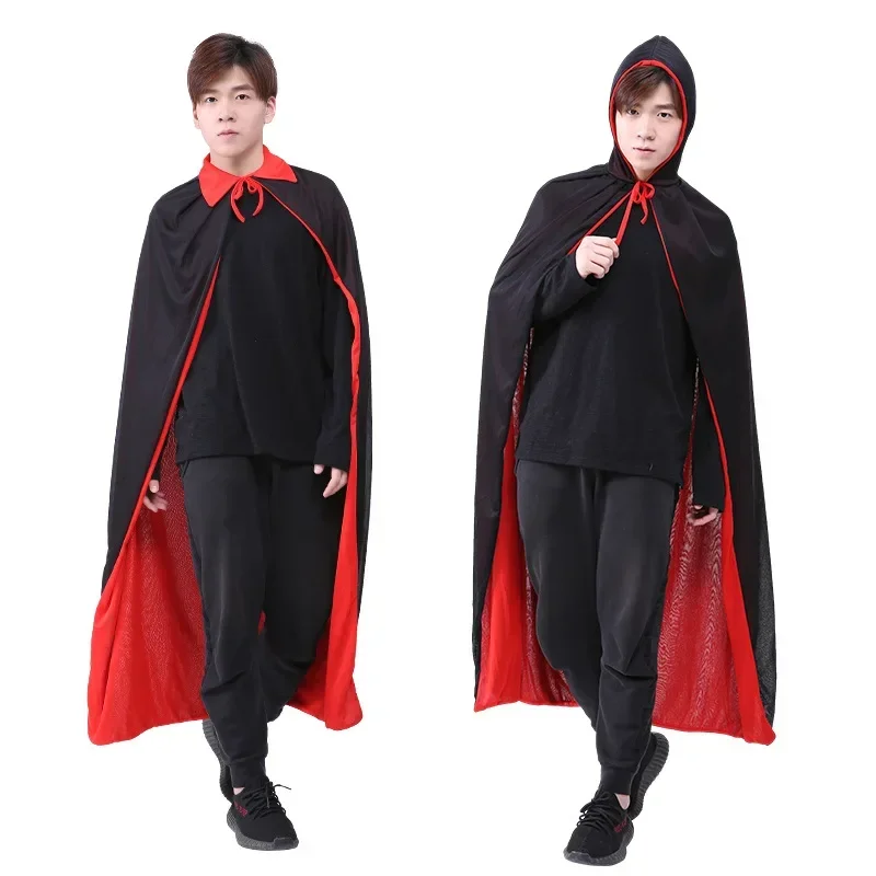 Vampire Cape, Halloween Hooded Cape Black Red Cape 90cm for Kids Boys Girls Carnival Halloween Cosplay Costume, red black, XS
