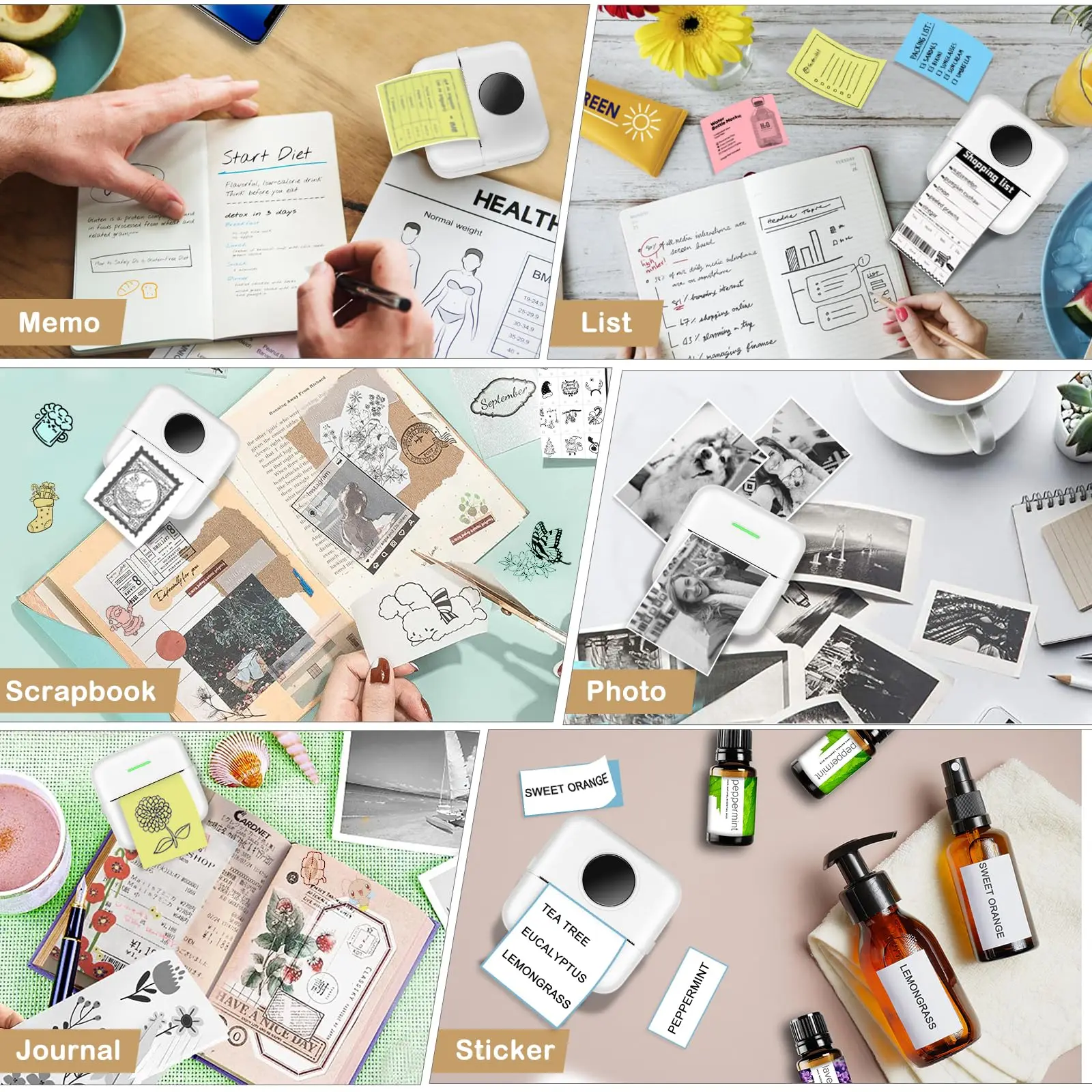 Color Thermal Printer,203dpi High-Definition Printing, Supports Wireless Connection/USB/Battery Power Supply, Suitable for Notes