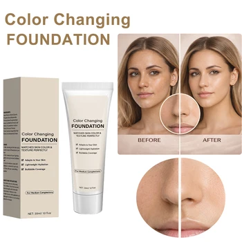 Color Changing Foundation for Women,Instantly Adapts to Your Skin Tone,12-Hour Wear – Natural Dewy Finish - Medium Dark, 30ml