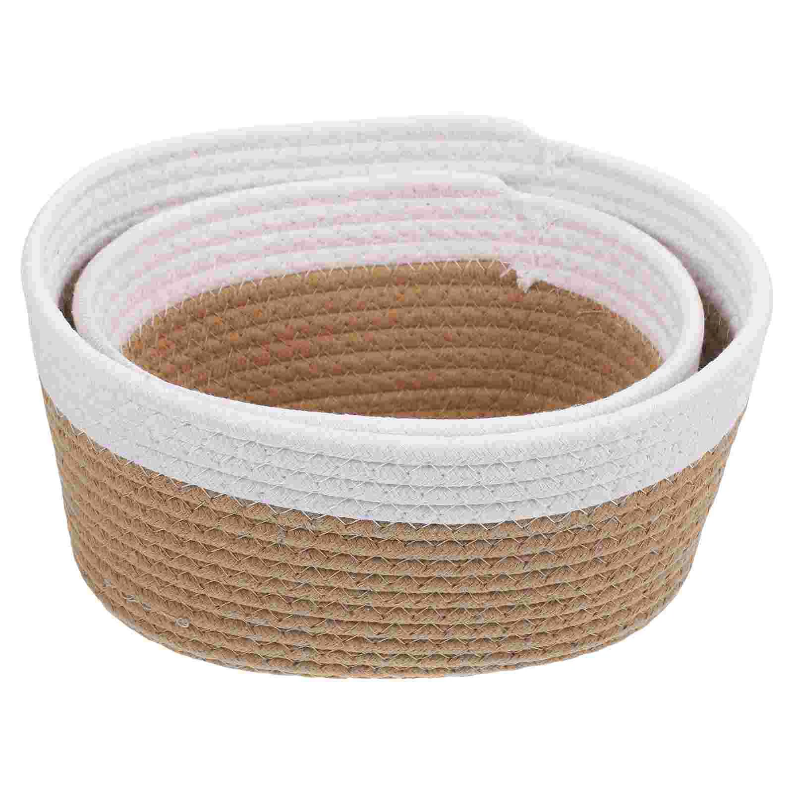 

2pcs Cotton Rope Basket Cotton Rope Storage Basket Multipurpose Desktop Sundries Organizer