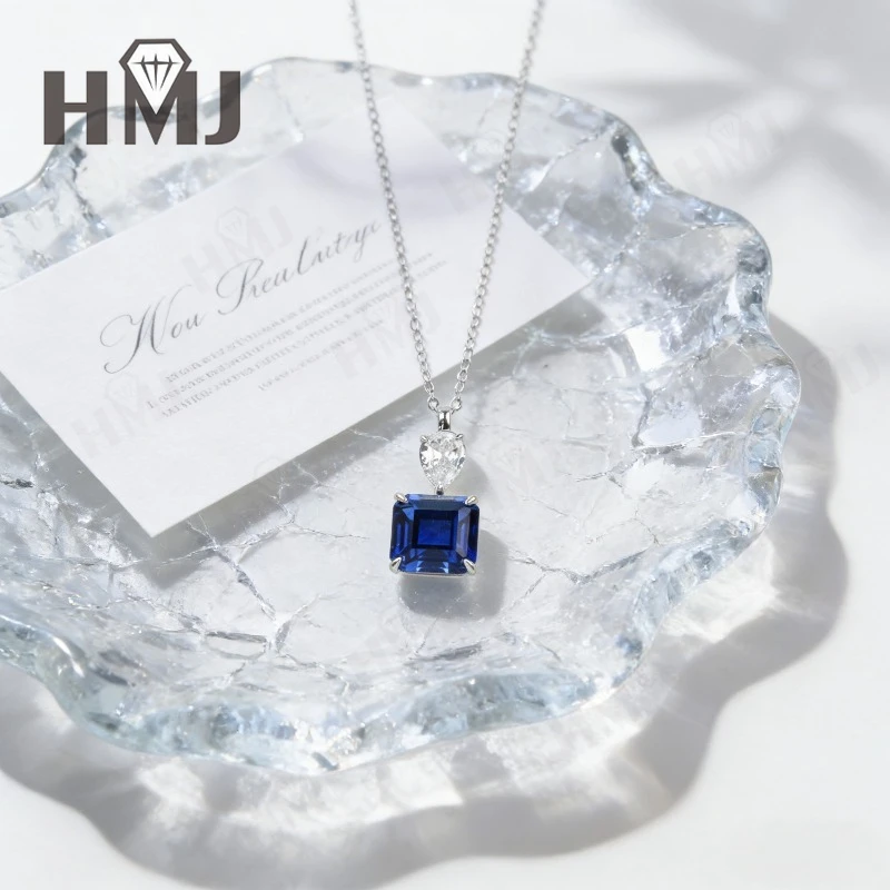 3,8/3,5 ct Laborgezüchteter Rubin/Saphir-Anhänger im Asscher-Schliff, 925er Sterlingsilber, Vintage-Stil, edler Schmuck für Damen, Hochzeit – Detail 5