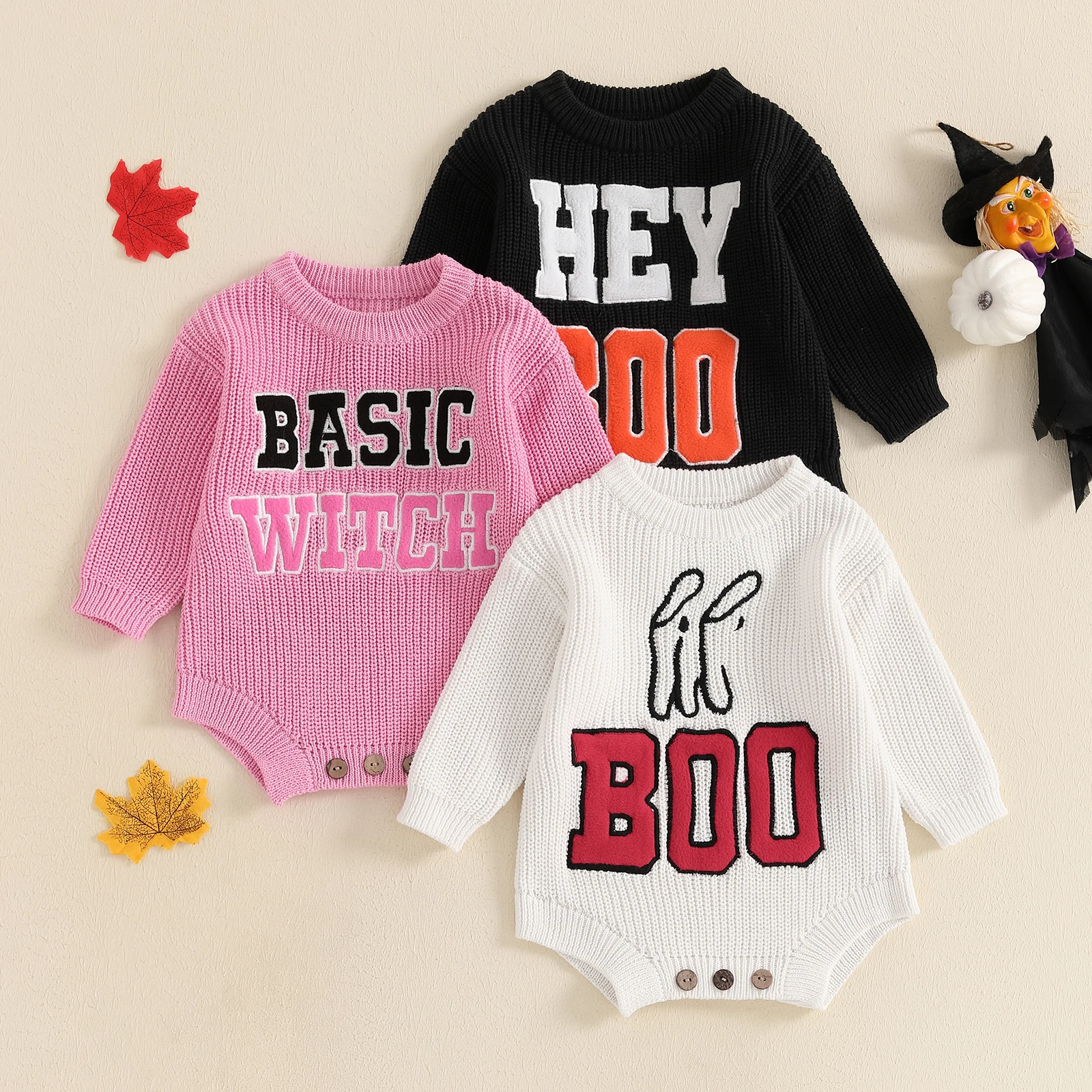 MISOWMNJOY Cute Letter Baby Knit Sweater Romper Winter Warm Girls Boys Fashion Long Sleeve Knitwear Bodysuit Newborn Clothes