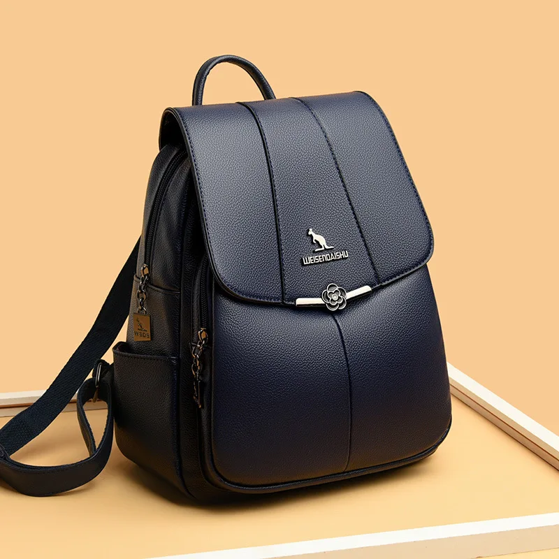 Elegant Leather Women's Backpack Large Capacity School Bags For Girls Fashion Anti-theft Feminina Travel Backpack