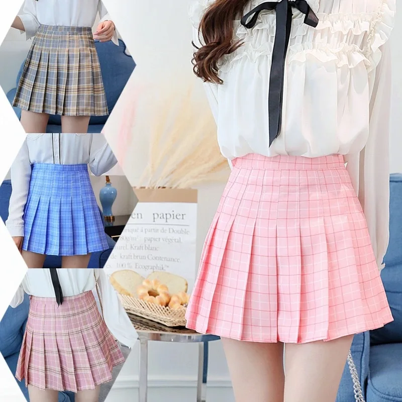 2022 Spring Summer Korean Skirt Shorts Women High Waist Sexy Mini Skirt School Short Pleated Kawaii Japanese Pink Skirt Female crop top with skirt Skirts