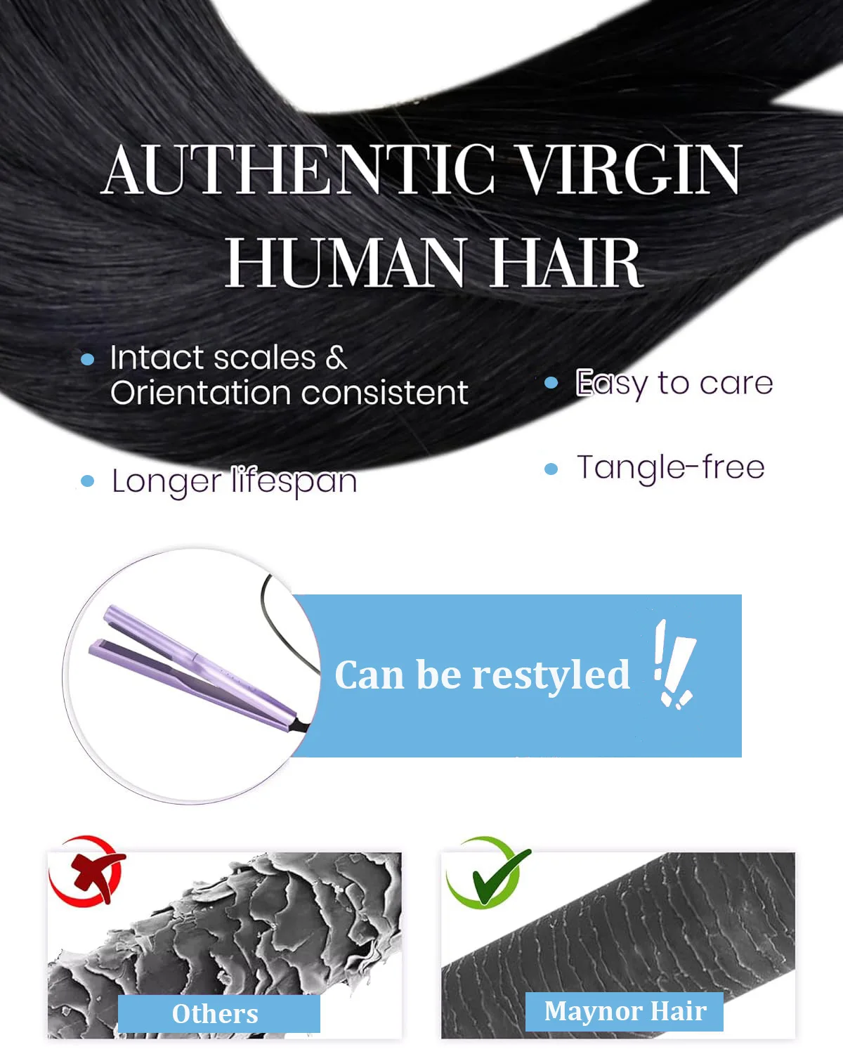 Extensioni per capelli I-Tip in cheratina a fusione a caldo, pre-legate, in vero capello umano Remy, colore nero, 50 ciocche a stick - immagine 4
