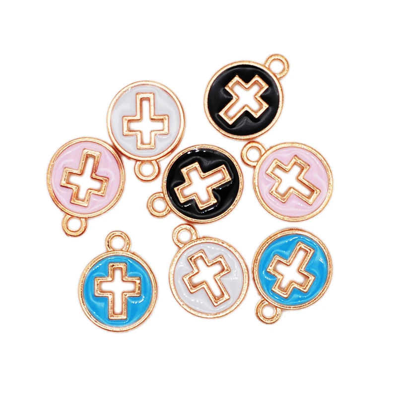 100pcs 4 Color Cute Enamel Cross Charms for Earrings Pendants For Necklaces Bracelets DIY Jewelry Making Accessories