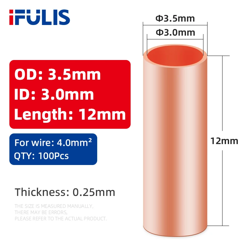100 Piezas Conectores De Tubo De Cobre Para Cable - Junta De 12 Mm, Varios Diámetros (1.5 A 8 Mm)