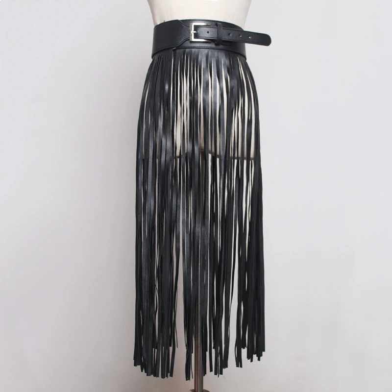 [EAM] New Spring Summer Pu Leather Long Tassel Brief Personality Girdle Decoration Belt Women Fashion Tide 2026 All-match JX375