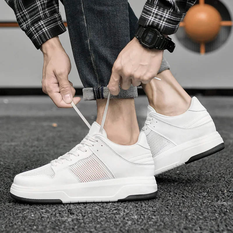 Summer Men's Invisible Inner Height Increasing 6cm Casual Shoes Breathable Men's Soft Sole Leather Heightening Mesh Panel Shoes