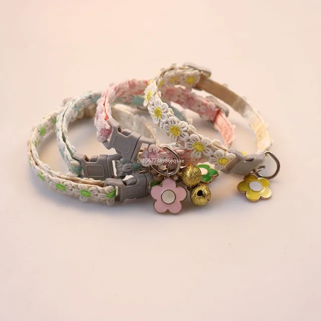 Adjustable Cat Collar Cute Lace Flower Decoration Pet Collar with Bell and Alloy Pendant for Cats and Puppies Kitten Accessories 2