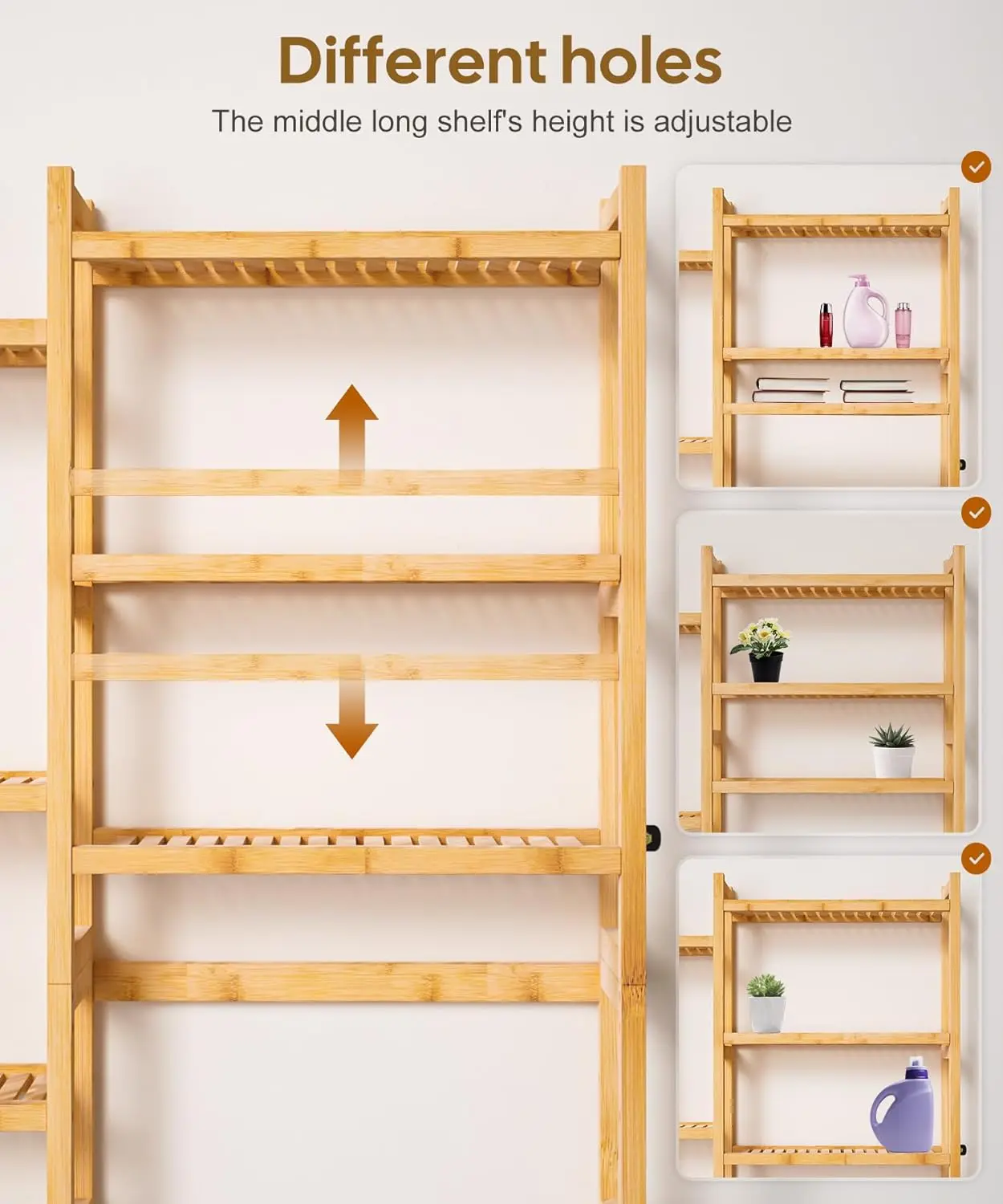 Over Toilet Storage. Bamboo Organizer. Basket, Drawer, Adjustable Shelf. Waterproof Feet Pad. Space Saver. Natural.