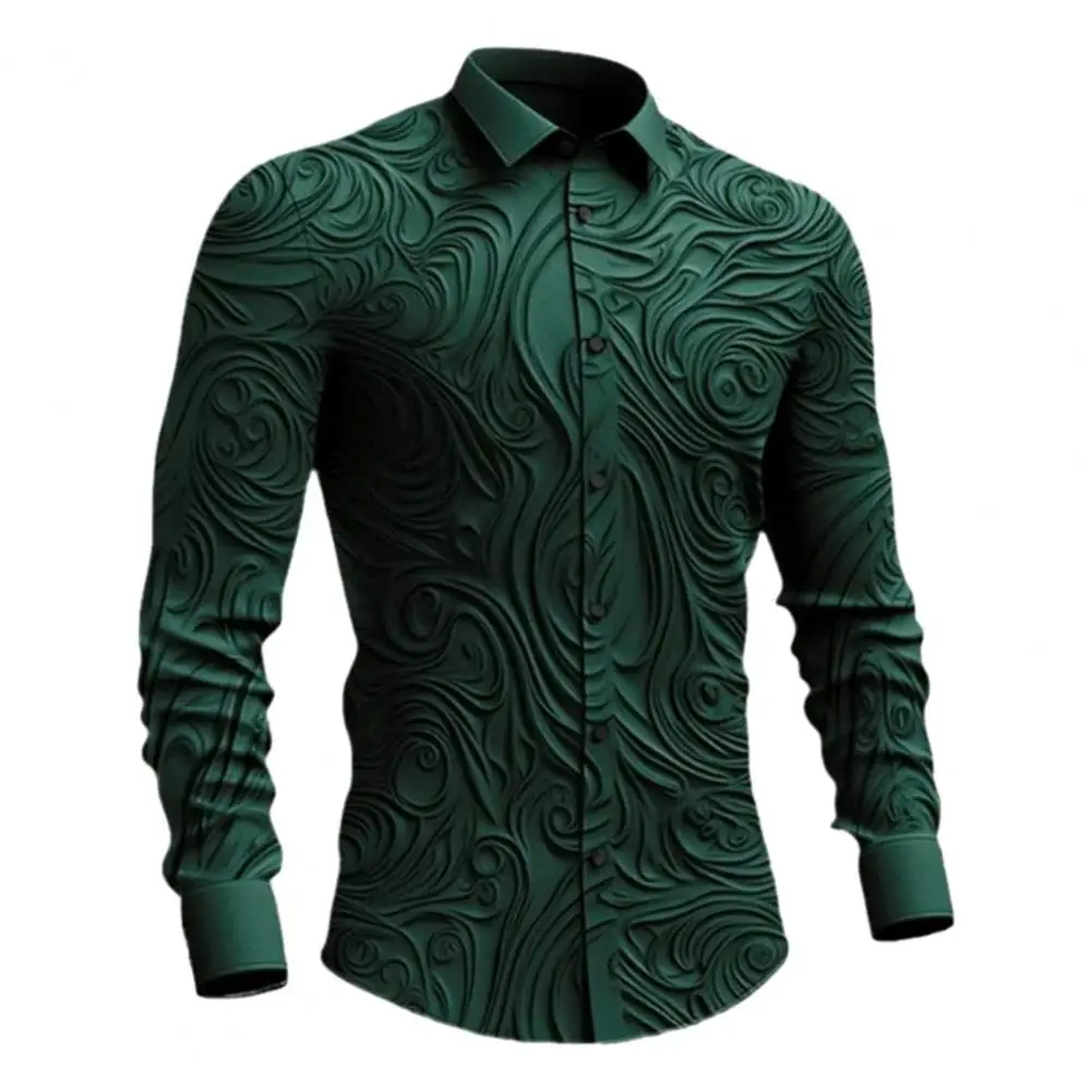 

Мужская Однотонная рубашка с лацканами, Повседневная Деловая однобортная приталенная рубашка с длинными рукавами в стиле ретро, деловой Топ для мужчин