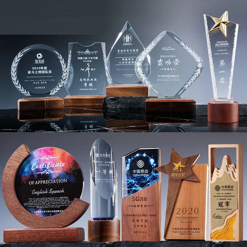 Customized Creative Crystal Solid Wood Trophy, Sports, Music, Award, Business, Events, Gifts, Home Decoration, High-end, 1Pc