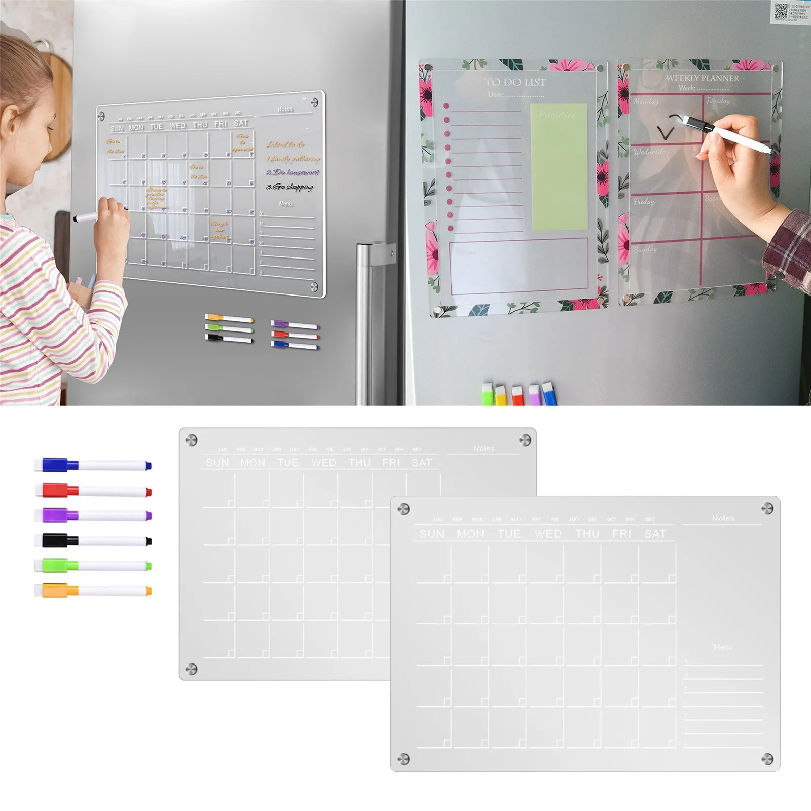  Acrylic Calendar Magnetics Board for Fridge Reusable