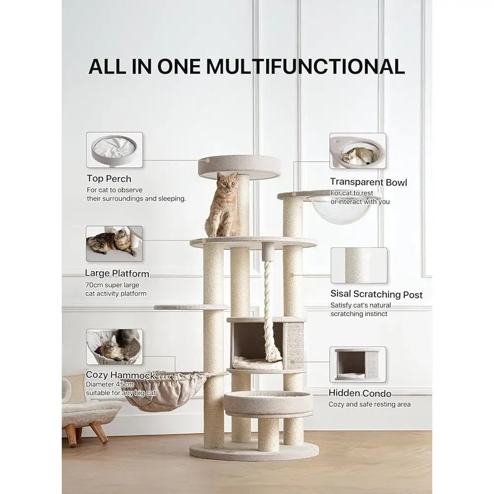 Large Cat Tree Maine Coon Heavy Duty Tower with Spacious Platforms Hammocks Scratching Posts Multi Level Design Indoor Cats