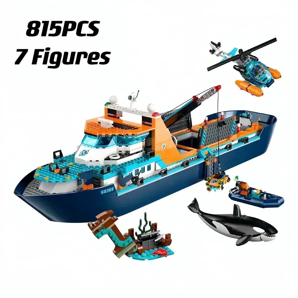 In Magazzino Compatibile 60368 Arctic Explorer Ship Building Block Toys Floatable Boat Helicopter Rov Sub Orca Bricks Regali Per Ragazzi
